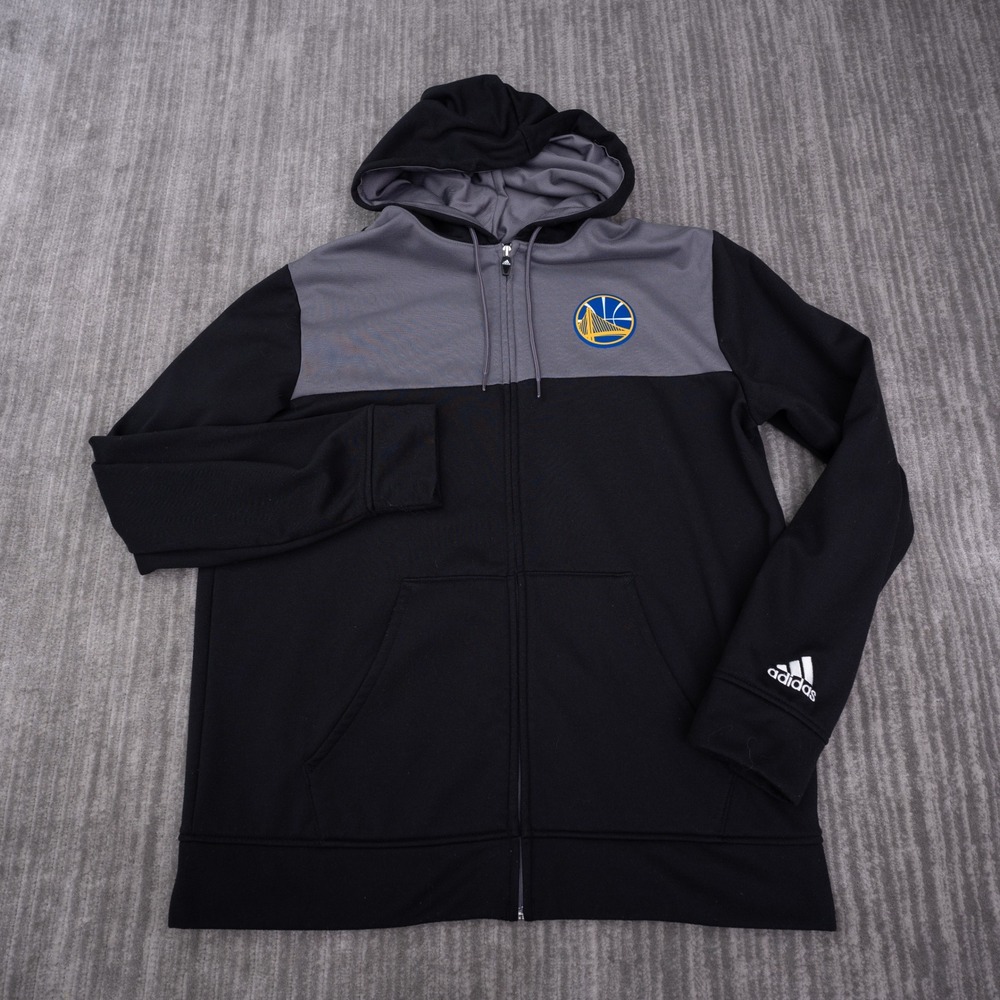 Golden State Warriors Adidas Full Zip Hoodie Sweater Mens Large Black Grey Good